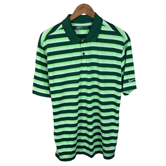 PO232 Mens Nike Golf Standard Fit Dri Fit Striped Performance Golf Polo Shirt L - Picture 1 of 4